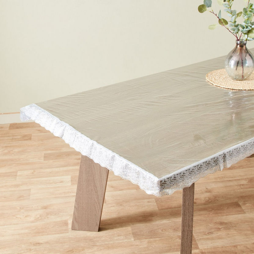 Crystallo Transparent Table Cover with Lace Border - 274x178 cm-Table Linens-image-0