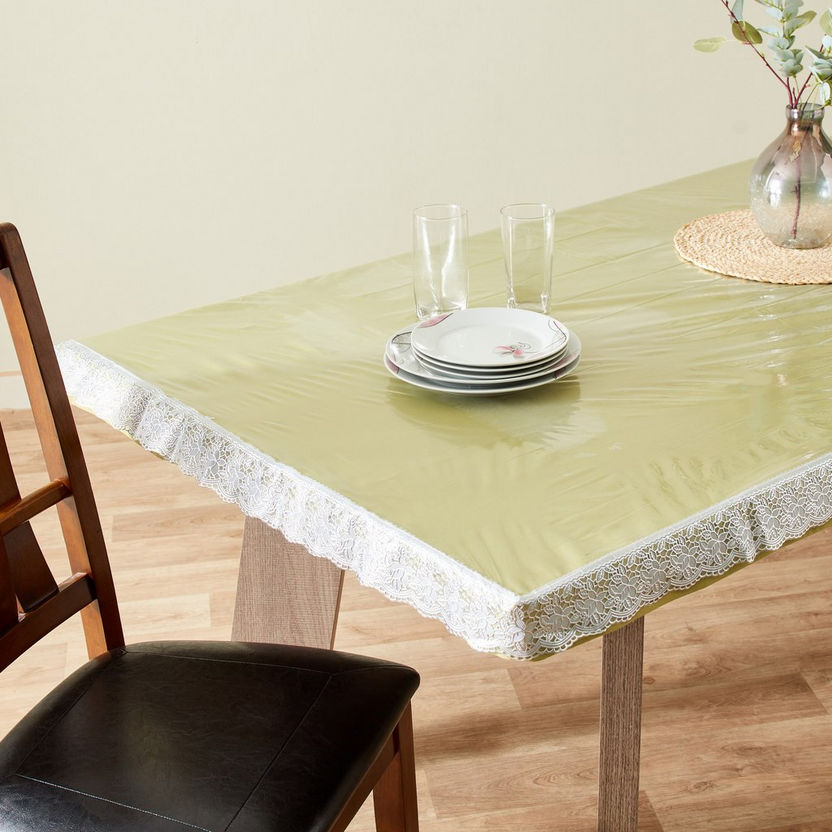Crystallo Transparent Table Cover with Lace Border - 274x178 cm-Table Linens-image-3