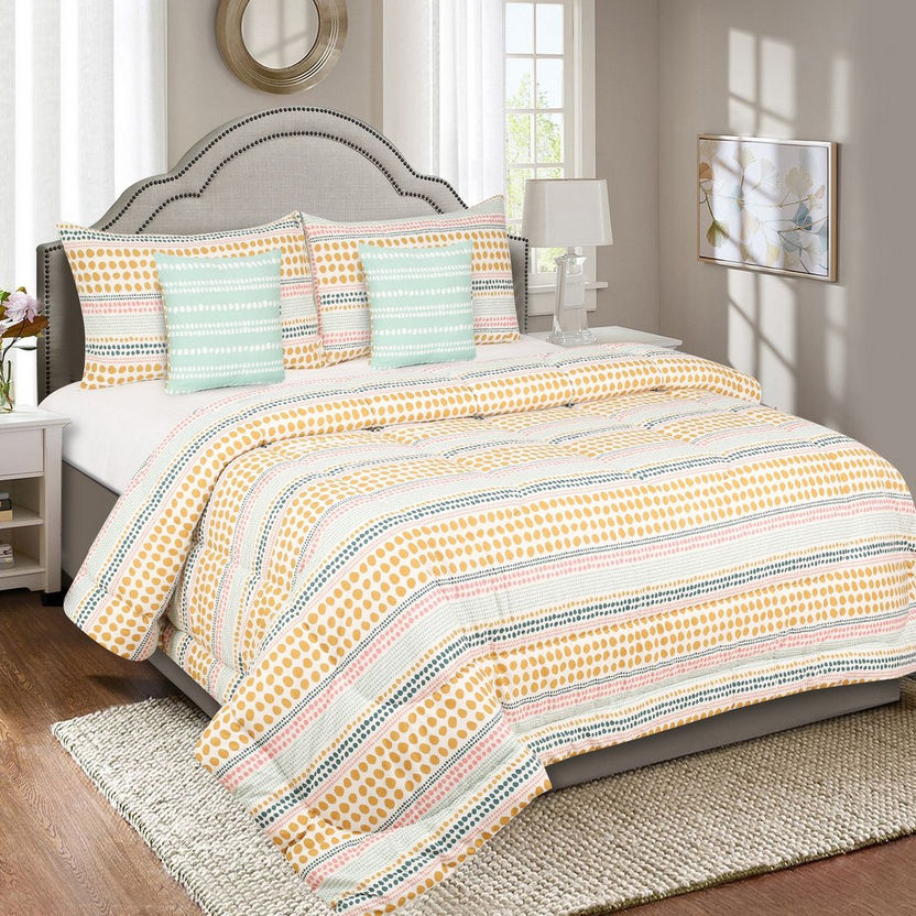 Madison Celtic 5-Piece Dotted Stripe Printed Cotton King Comforter Set - 220x240 cm-Comforter Sets-image-0