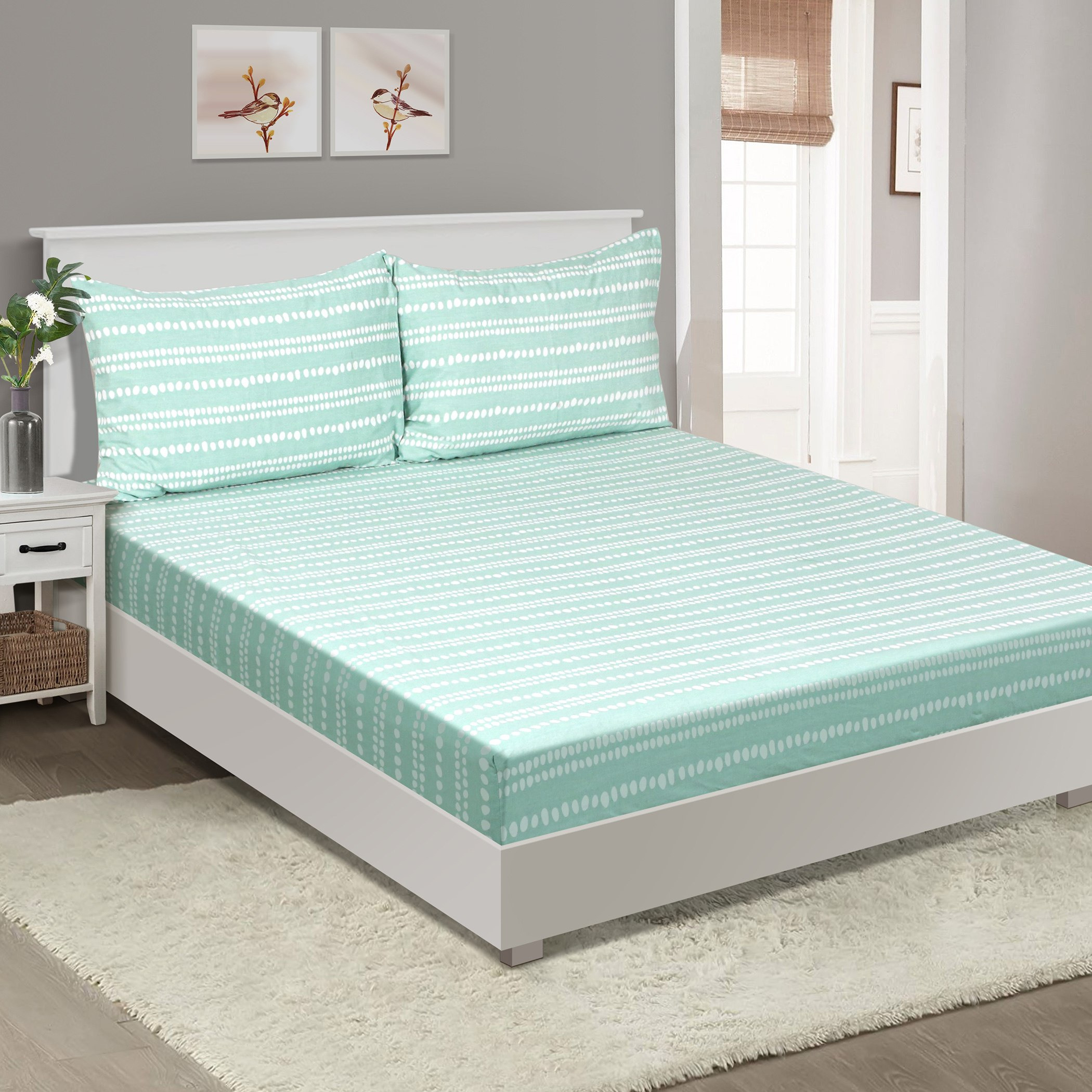 شرشف مطاطي كوين قطني بطبعات تقليمات منقطة من ماديسون - 150x200+25 سم-hbxhomeware-hbxbedroom-image-1