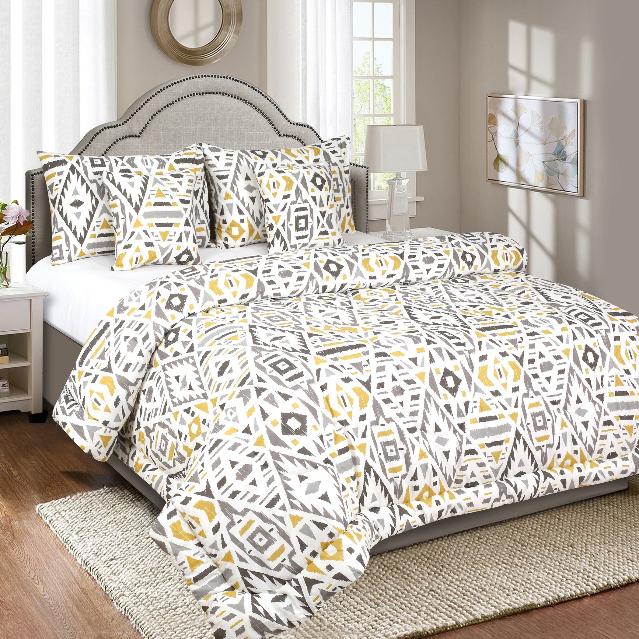 طقم لحاف قطن كينج بطبعات أزتيك جيو - 5 قطع من أورورا - 240x220 سم-hbxhomeware-hbxdecorandfurnishings-image-1