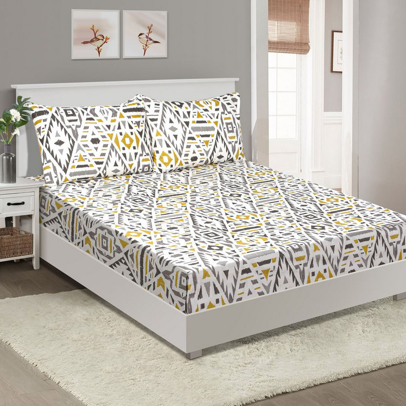 Aurora Aztec Gio Print Cotton Single Fitted Sheet - 90x200+25 cm-Sheets and Pillow Covers-image-0