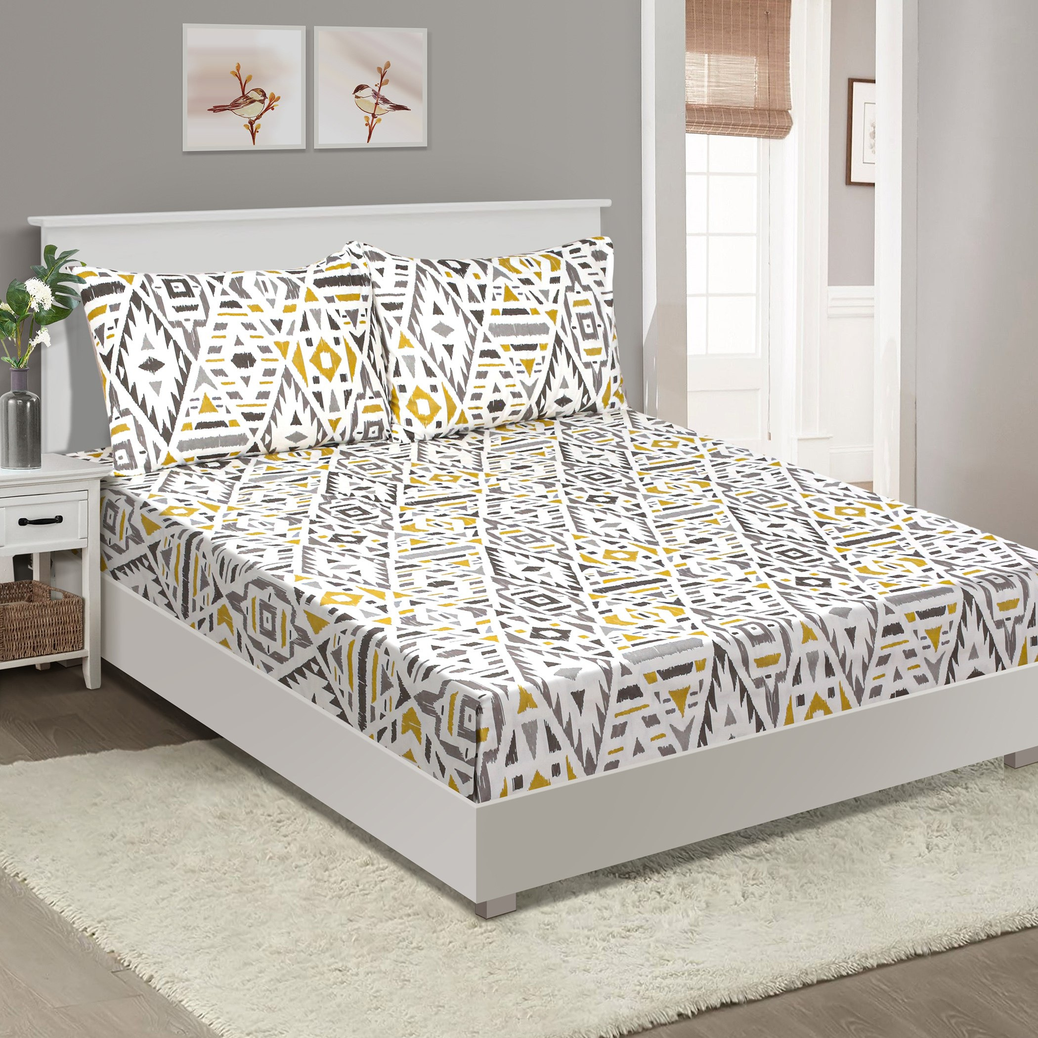 شرشف مطاطي قطن مزدوج بطبعات من أورورا - 120x200+25 سم-hbxhomeware-bedding-fittedsheets-image-1