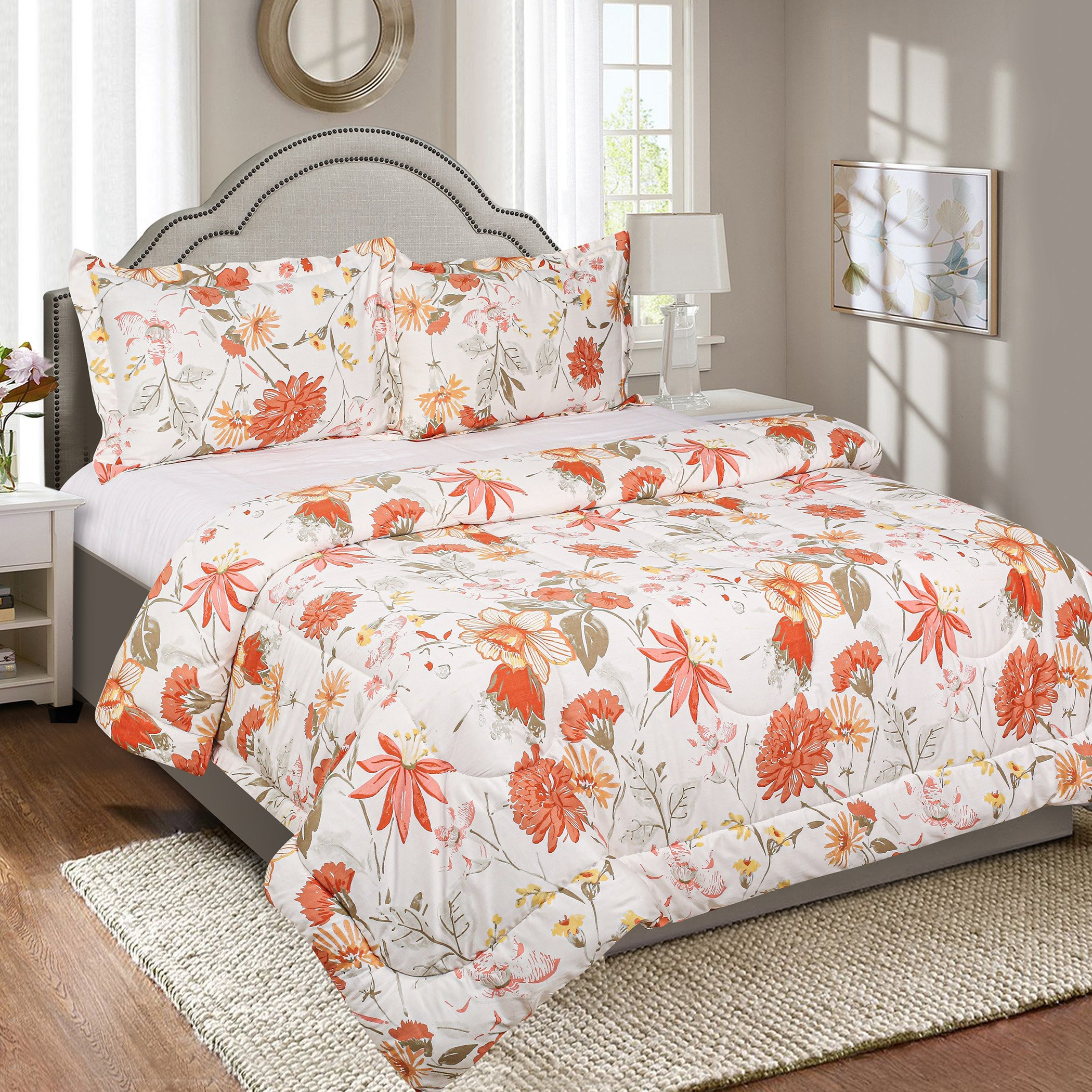 طقم لحاف قطني بطبعات أزهار مطلية 3 قطع من هاوستن - 160x220 سم-hbxhomeware-hbxdecorandfurnishings-image-1