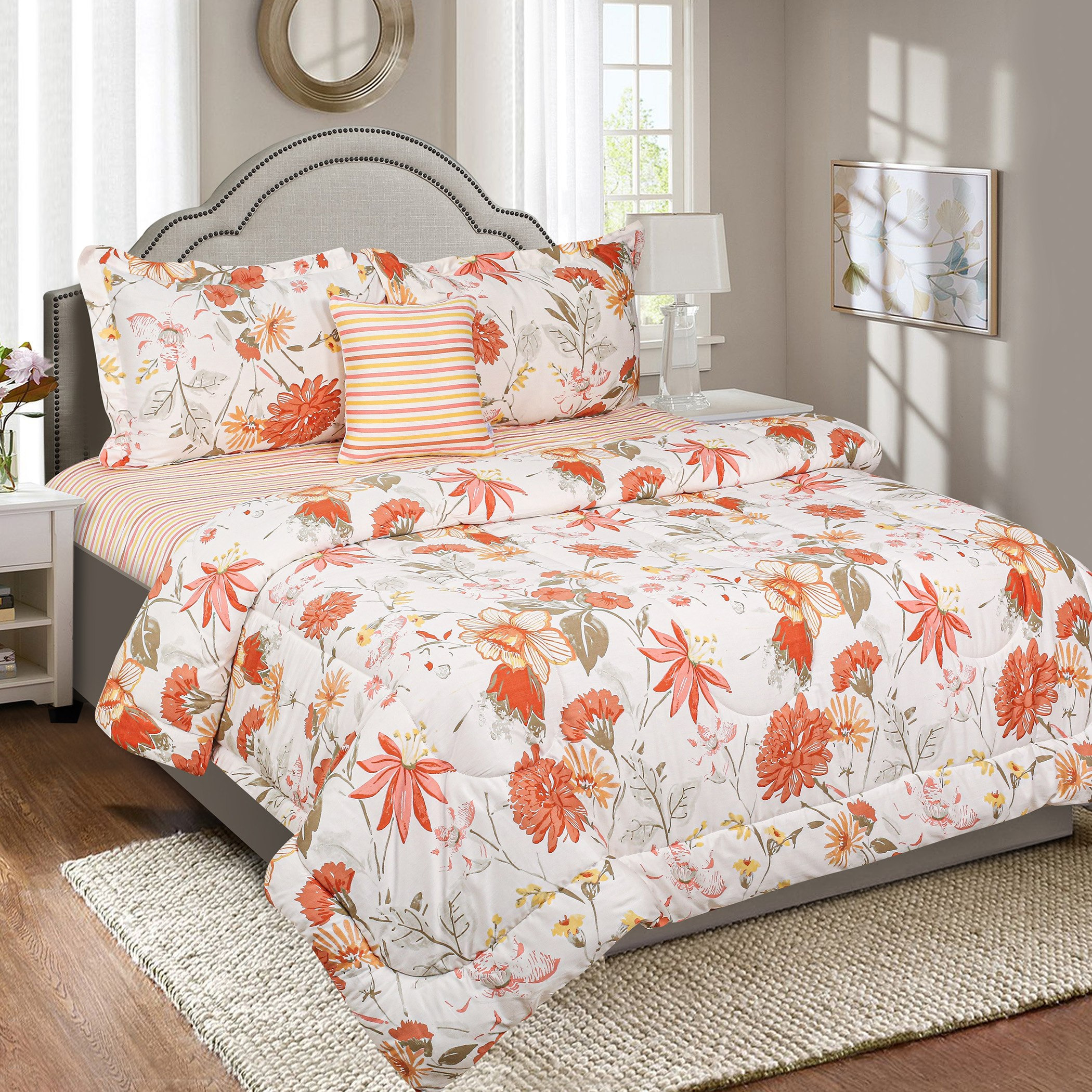Houston Sylvan 5-Piece Floral Print Cotton Twin BIAB Comforter Set - 160x220 cm-hbxhomeware-bedding-bedinabag-image-1