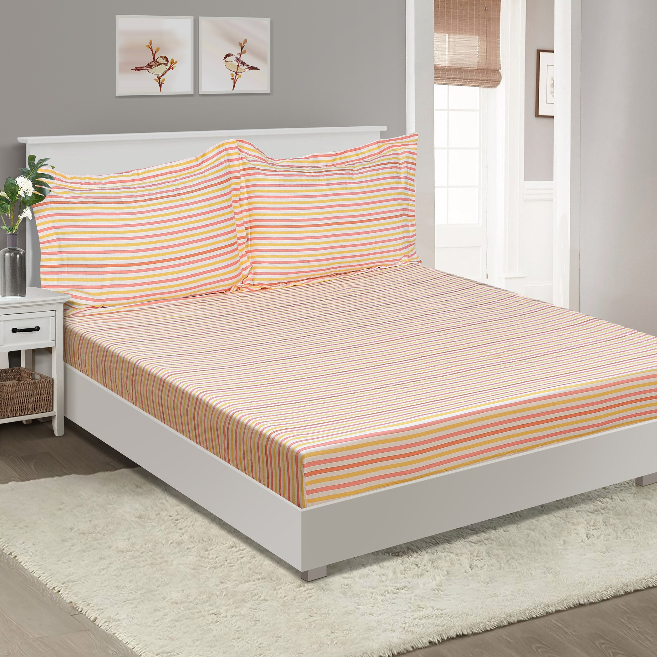 شرشف مطّاطي كوين قطن مخطط من هاوستن - 50x200+25 سم-hbxhomeware-bedding-fittedsheets-image-1