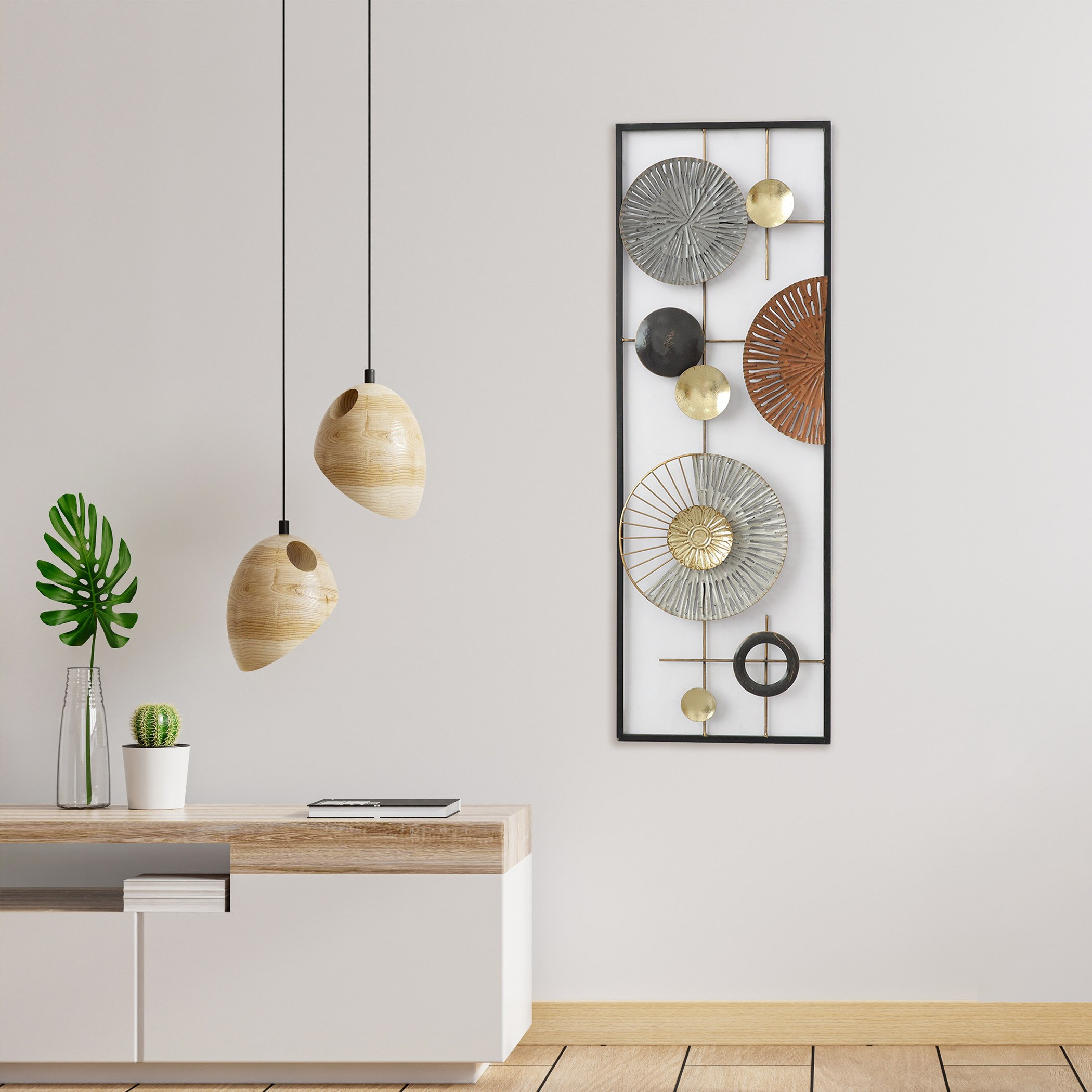 زينة حائط معدنية مستطيلة من بيرسي - 31x4x90 سم-hbxlivingroom-walldecor-wallart-image-1