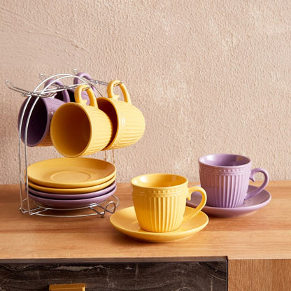 Stoneware 13-Piece Cup and Saucer Set with Stand