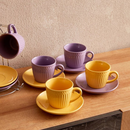 Stoneware 13-Piece Cup and Saucer Set with Stand