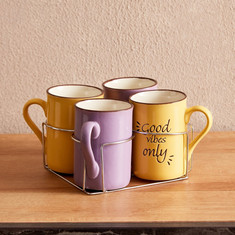 Stoneware 5-Piece Coffee Mug Set with Stand