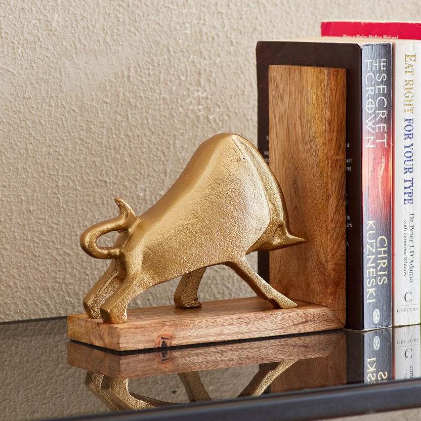 Ace Metal Bull Bookend - 37x8x18 cm-Figurines and Ornaments-image-0