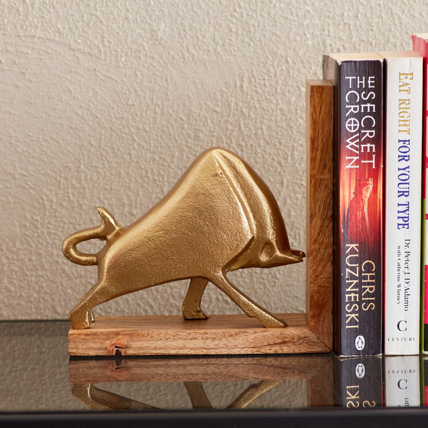 Ace Metal Bull Bookend - 37x8x18 cm-Figurines and Ornaments-image-1