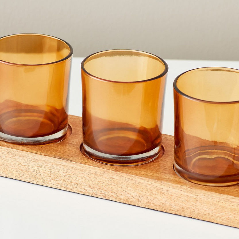 Ace Wooden Candleholder with 3 Glasses - 44x11x9.5 cm-Candle Holders-image-3