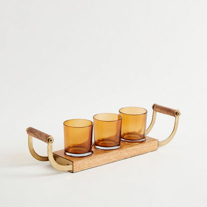 Ace Wooden Candleholder with 3 Glasses - 44x11x9.5 cms