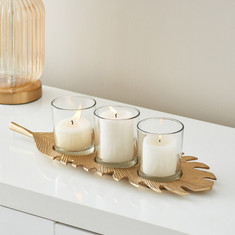 Ace Leaf Shaped Tray with 3 Candleholders - 46x18x3 cm