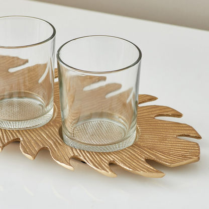Ace Leaf Shaped Tray with 3 Candleholders - 46x18x3 cms