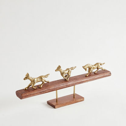 Ace Metal Running Horses Figurine on Base - 51x9x23 cms