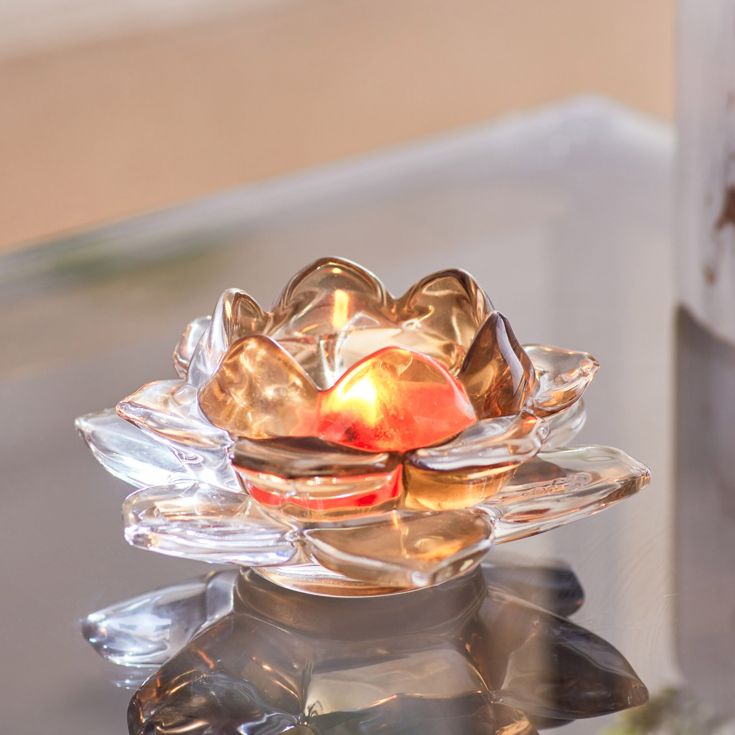 Lotus Glass Tealight Holder - 11.5x10x5 cm-hbxlivingroom-decorandaccessories-candleholders-image-1