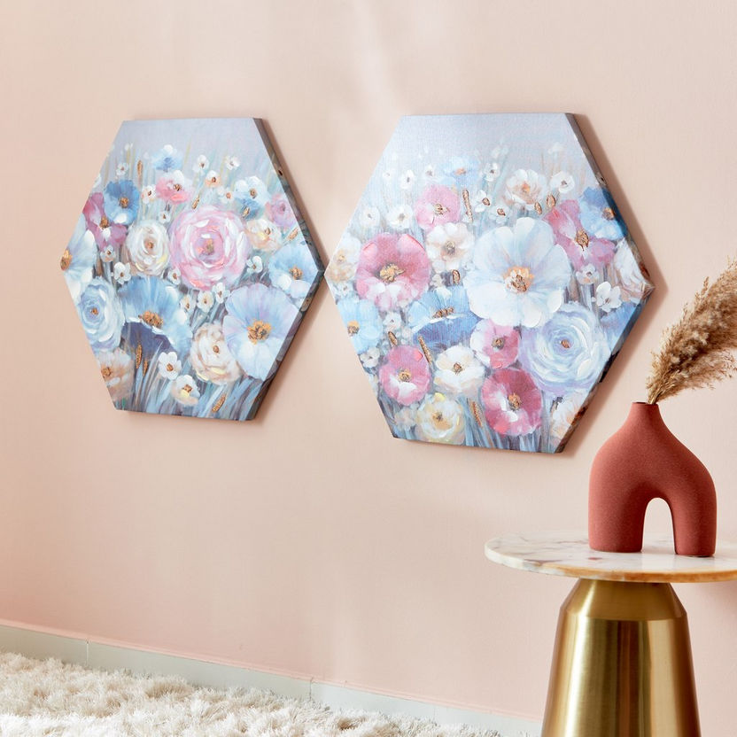 Aaron 2-Piece Floral Handpainted Hexagonal Canvas Wall Art Set - 70x2.5x61 cm-Framed Pictures-image-1
