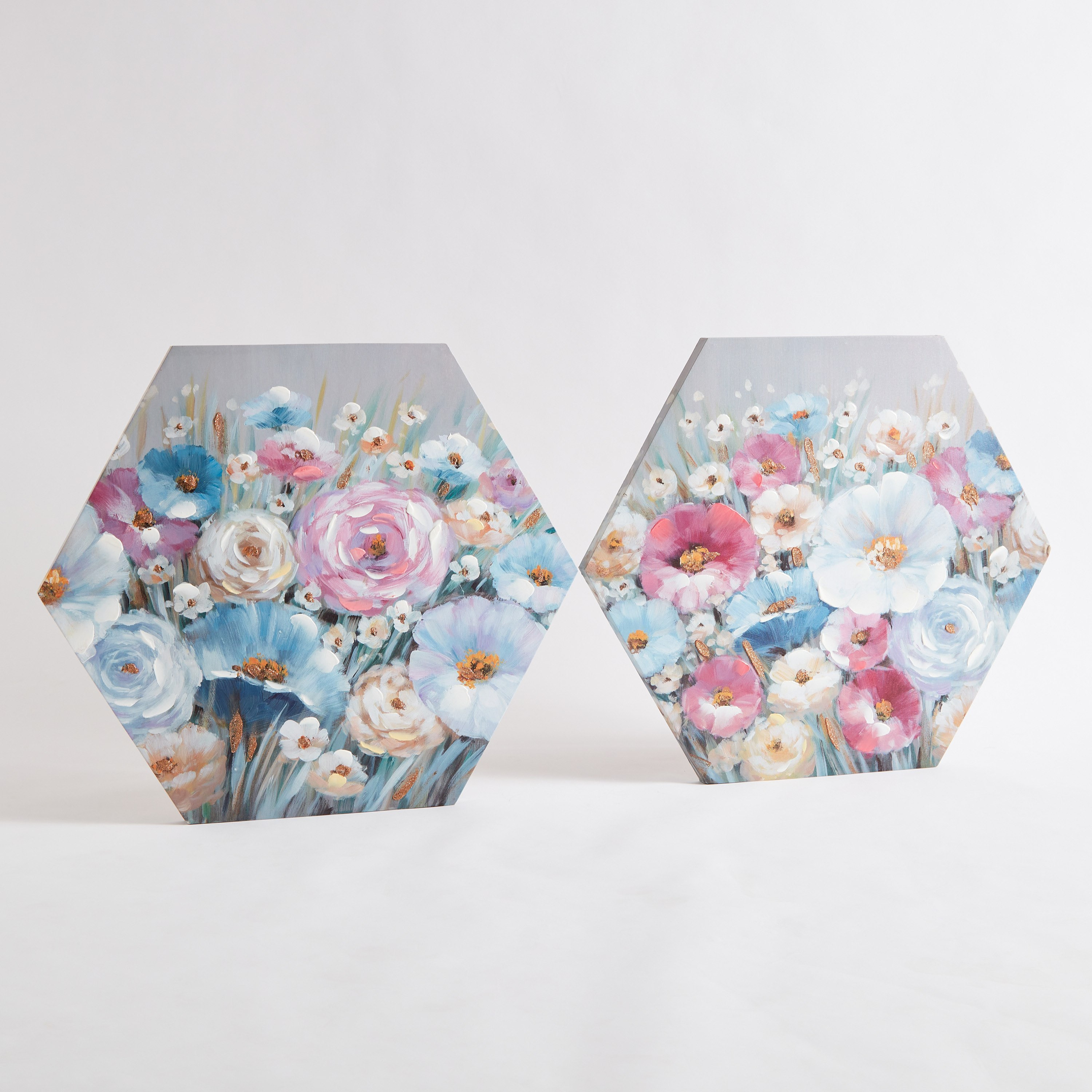 Aaron 2-Piece Floral Handpainted Hexagonal Canvas Wall Art Set - 70x2.5x61 cm-hbxhomeware-hbxdecorandfurnishings-image-5