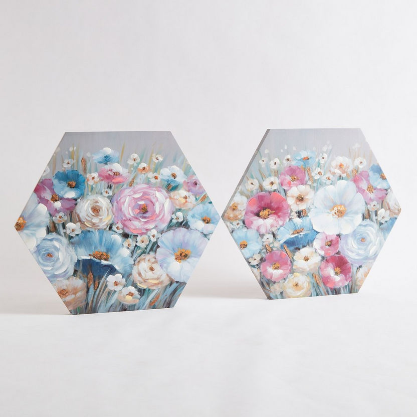 Aaron 2-Piece Floral Handpainted Hexagonal Canvas Wall Art Set - 70x2.5x61 cm-Framed Pictures-image-4