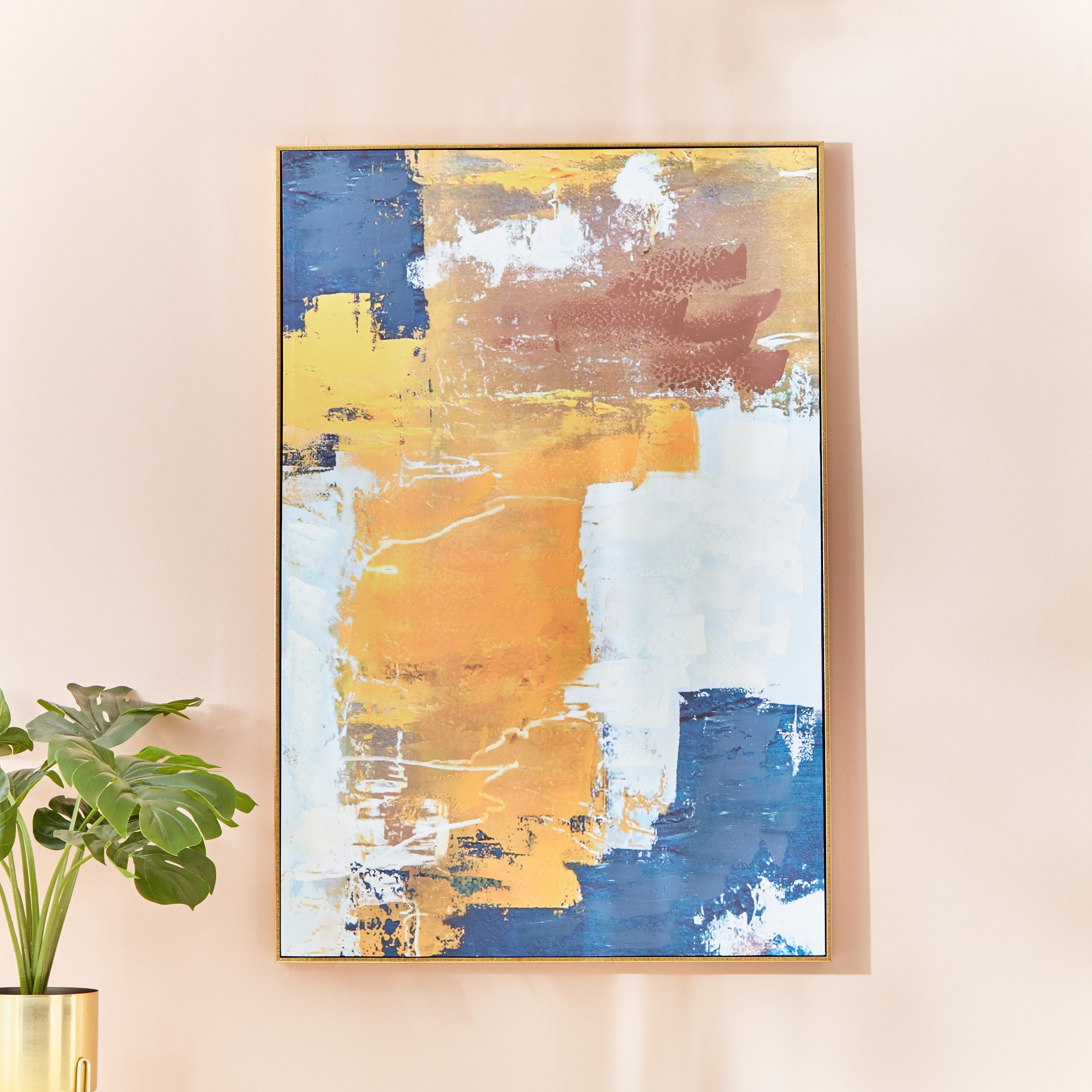 زينة حائط كانفاس مؤطرة بنمط تجريدي مرسوم يدويًا من آرون - 82x4.5x122 سم-hbxhomeware-hbxdecorandfurnishings-image-1