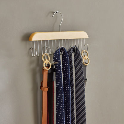 Forest 8-Hooks Belt and Tie Wooden Hanger