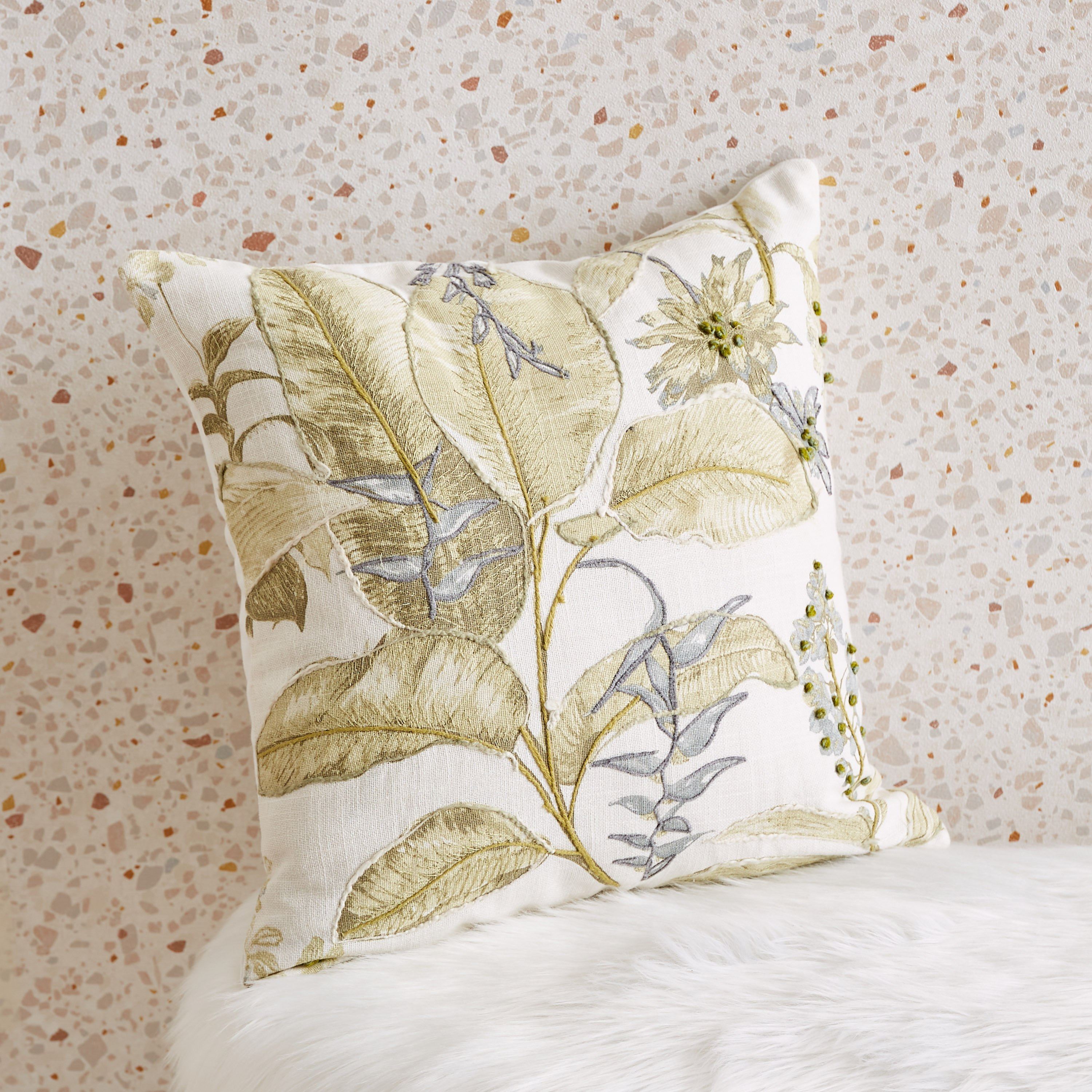 Habitation Botanic Leaf Embroidered Cushion Cover - 45x45 cm-hbxhomeware-cushionsandcovers-cushioncovers-image-1