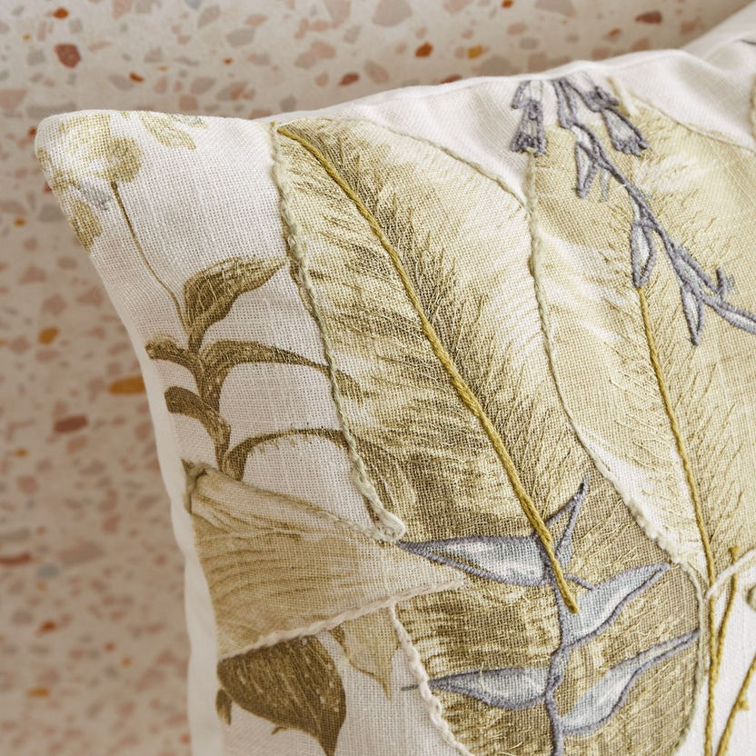 Habitation Botanic Leaf Embroidered Cushion Cover - 45x45 cm-Cushion Covers-image-1