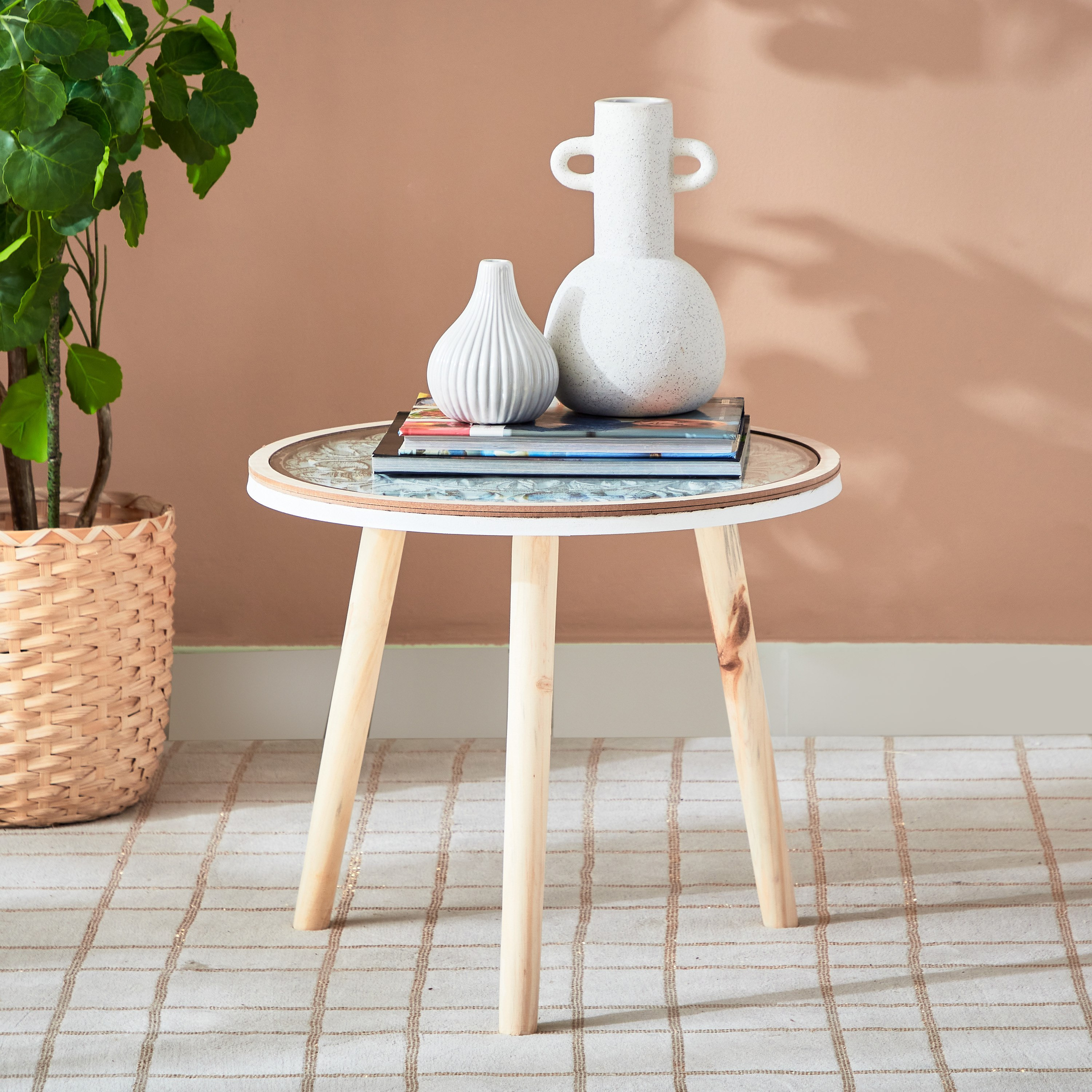 طاولة ديكور خشبية بسطح زجاجي من رين - 45x45x40 سم-hbxfurniture-livingroom-endtables-image-2