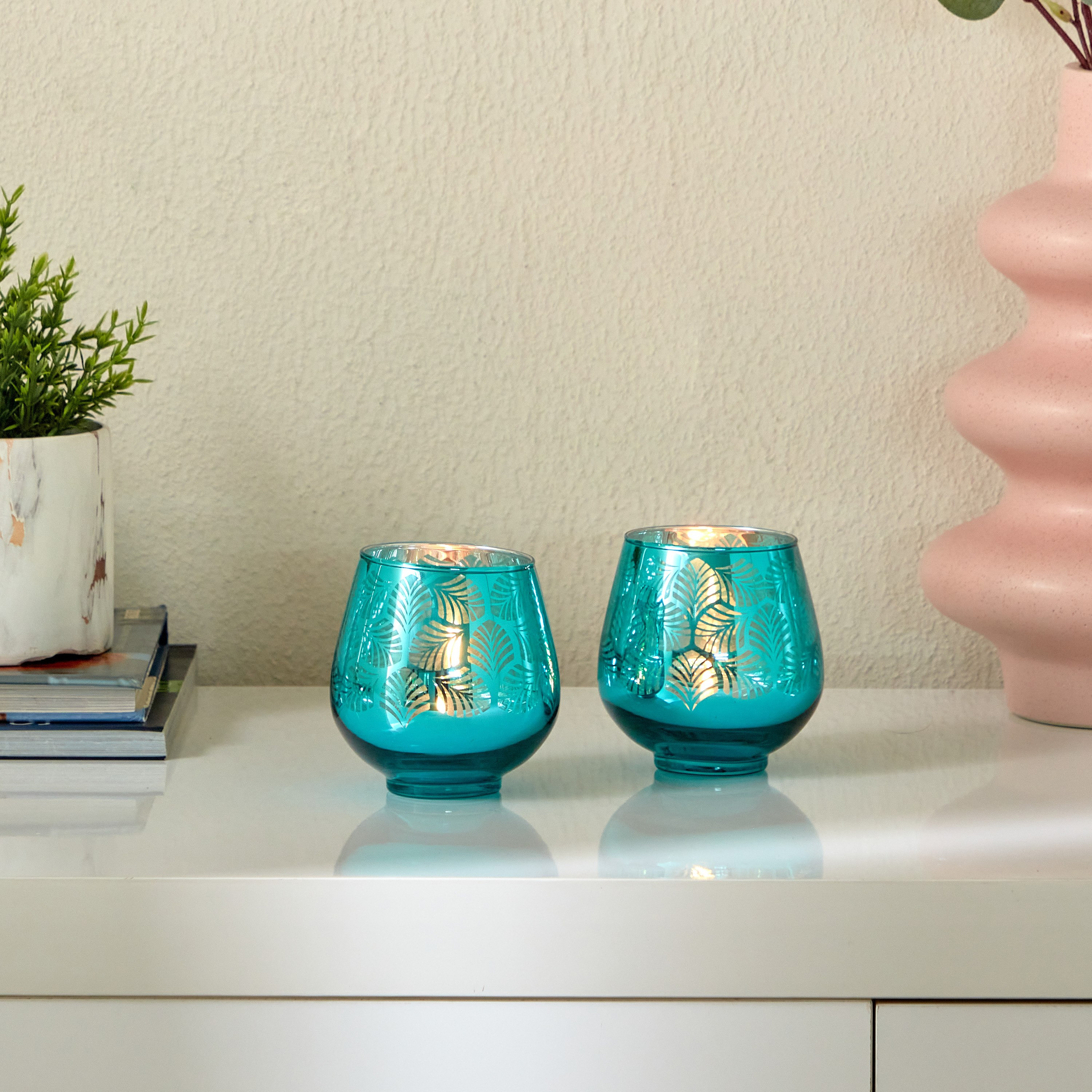 طقم حامل شموع صغيرة قطعتين بتصميم بيضة وطبعات ورق شجر من زوها - 9.5x9.5x9 سم-hbxlivingroom-decorandaccessories-candleholders-image-2