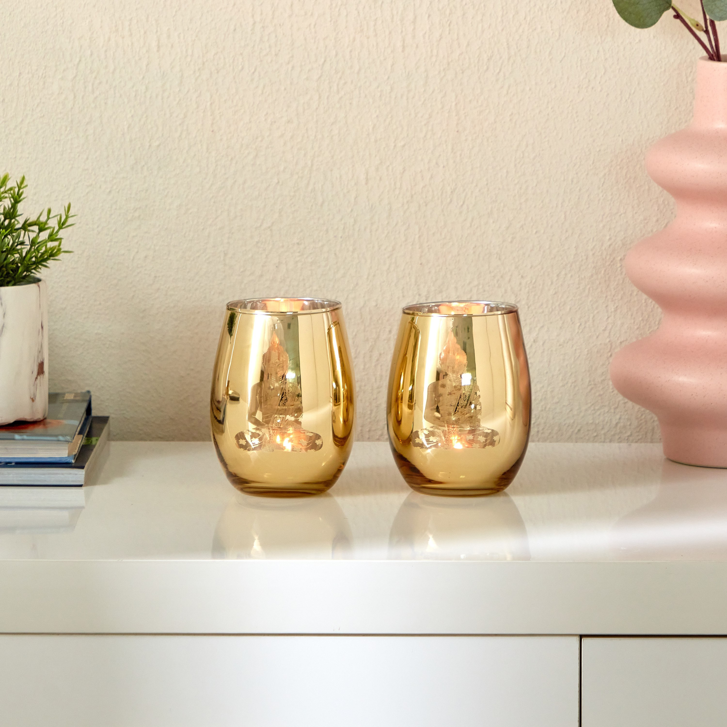 طقم حامل شموع فوتيف زجاجي بتصميم بوذا من زوها - 9.5x9.5x12 سم-hbxlivingroom-decorandaccessories-candleholders-image-1
