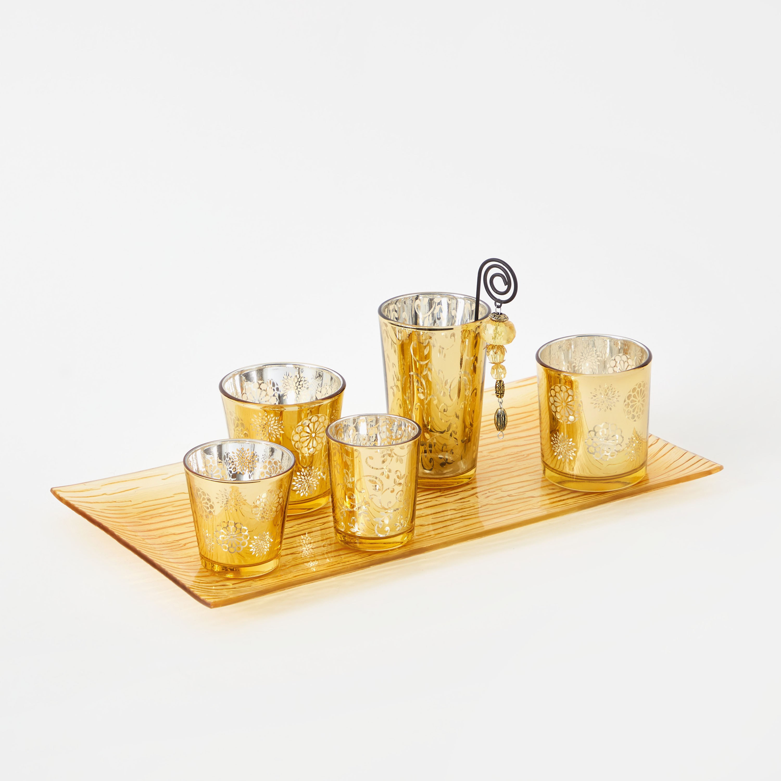 طقم إهداء 5 حاملات شموع صغيرة وصينية زجاج من زوها-hbxlivingroom-decorandaccessories-candleholders-image-5