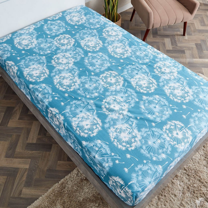 Estonia Dandelion Printed Twin Cotton Fitted Sheet - 120x200+25 cm-Sheets and Pillow Covers-image-2