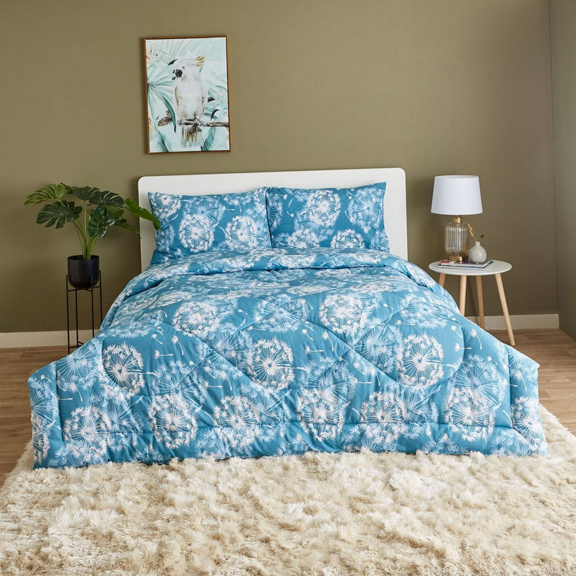 Estonia 3-Piece Dandelion Print Cotton Super King Comforter Set - 240x240 cm-Comforter Sets-image-1