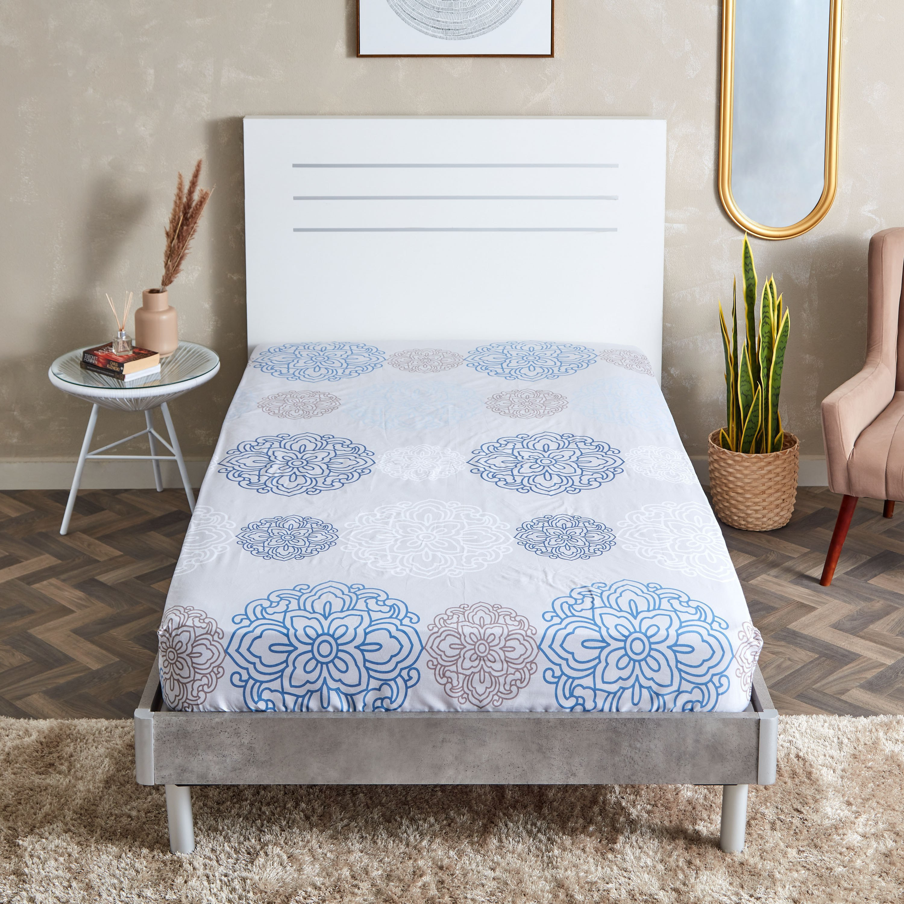 Estonia Medalion Printed Cotton Single Fitted Sheet - 90x200+25 cm-hbxhomeware-hbxbedroom-image-2