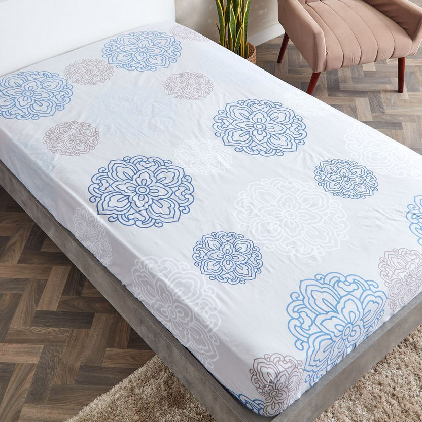 Estonia Medalion Printed Cotton Single Fitted Sheet - 90x200+25 cm-Sheets and Pillow Covers-image-4