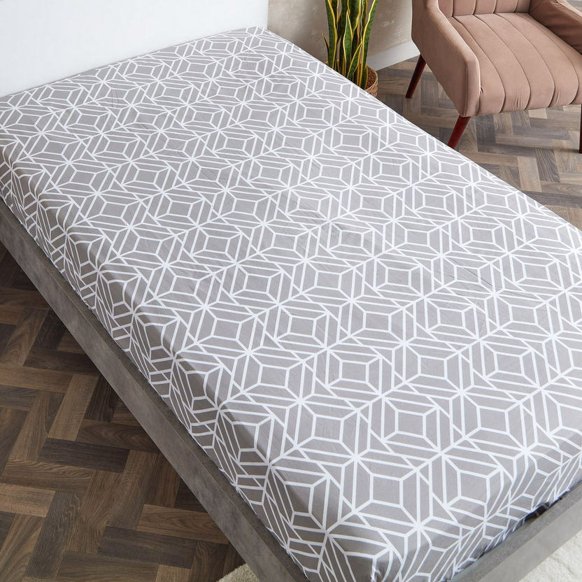 Estonia Rhombus Print Cotton Single Fitted Sheet - 90x200+25 cm-Sheets and Pillow Covers-image-2