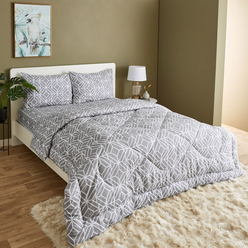 Estonia 3-Piece Rhombus Print Cotton Queen Comforter Set - 200x240 cm-Comforter Sets-image-0