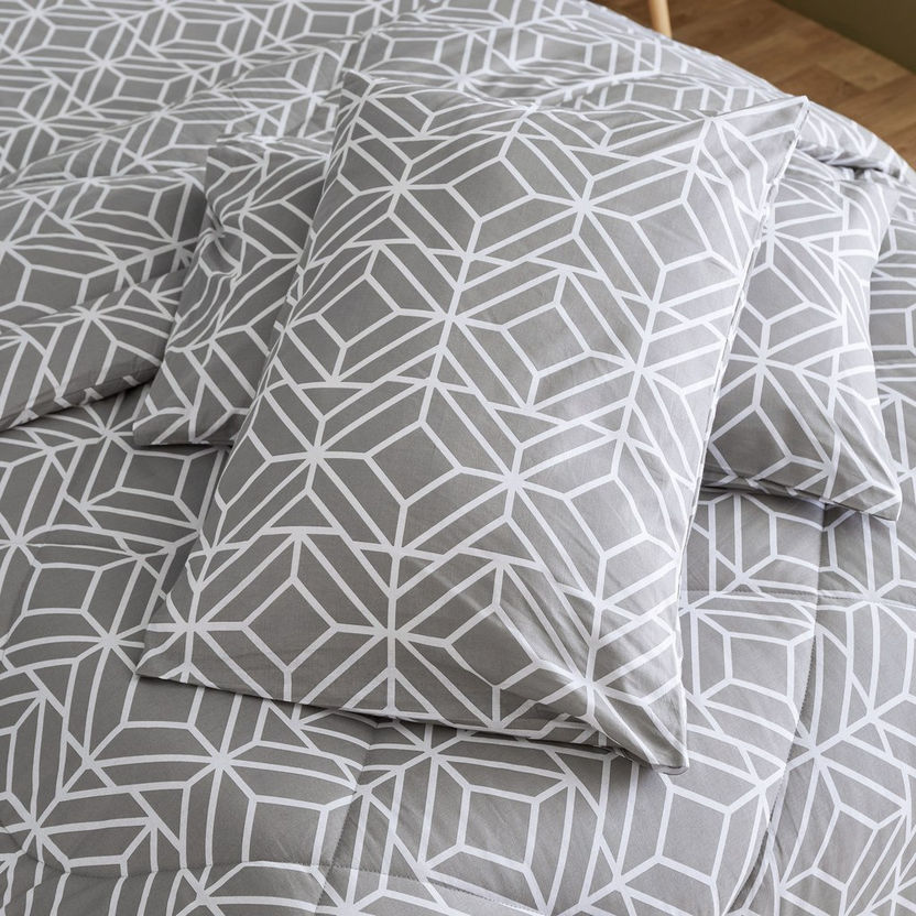 Estonia 3-Piece Rhombus Print Cotton Queen Comforter Set - 200x240 cm-Comforter Sets-image-5