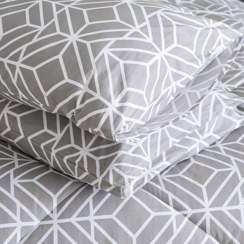 Estonia 3-Piece Rhombus Print Cotton Queen Comforter Set - 200x240 cm-Comforter Sets-image-6