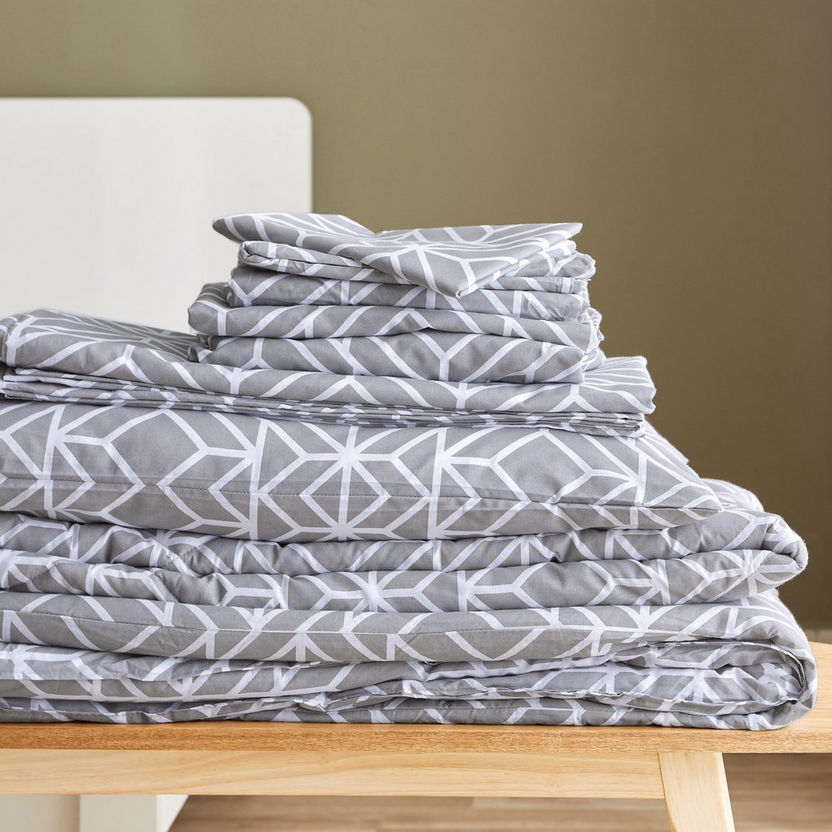 Estonia 3-Piece Rhombus Print Cotton Queen Comforter Set - 200x240 cm-Comforter Sets-image-8