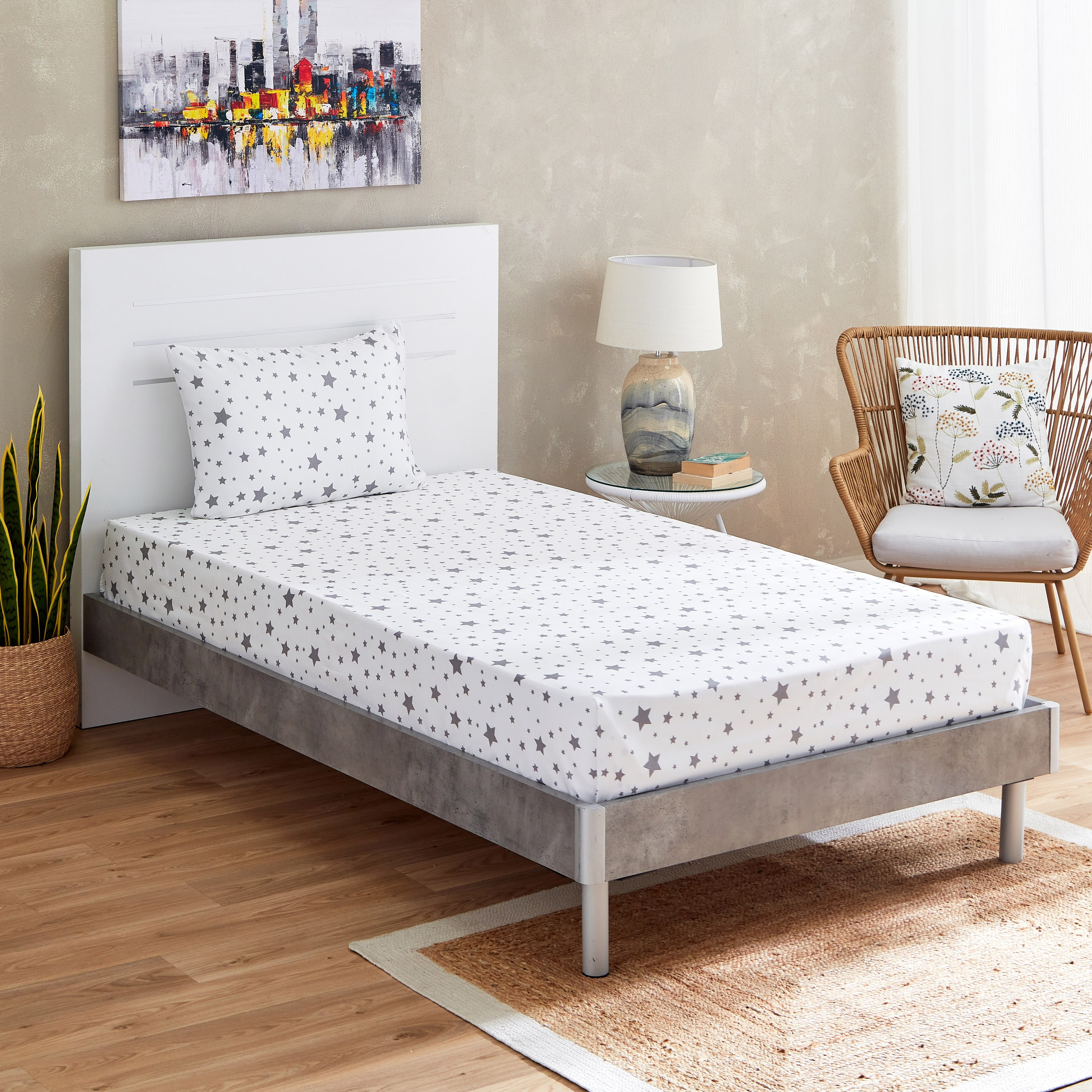 طقم شرشف مسطح مزدوج ألياف دقيقة قطعتين ستار من سبنسر - 160x240 سم-hbxhomeware-hbxkidsandyouth-image-1