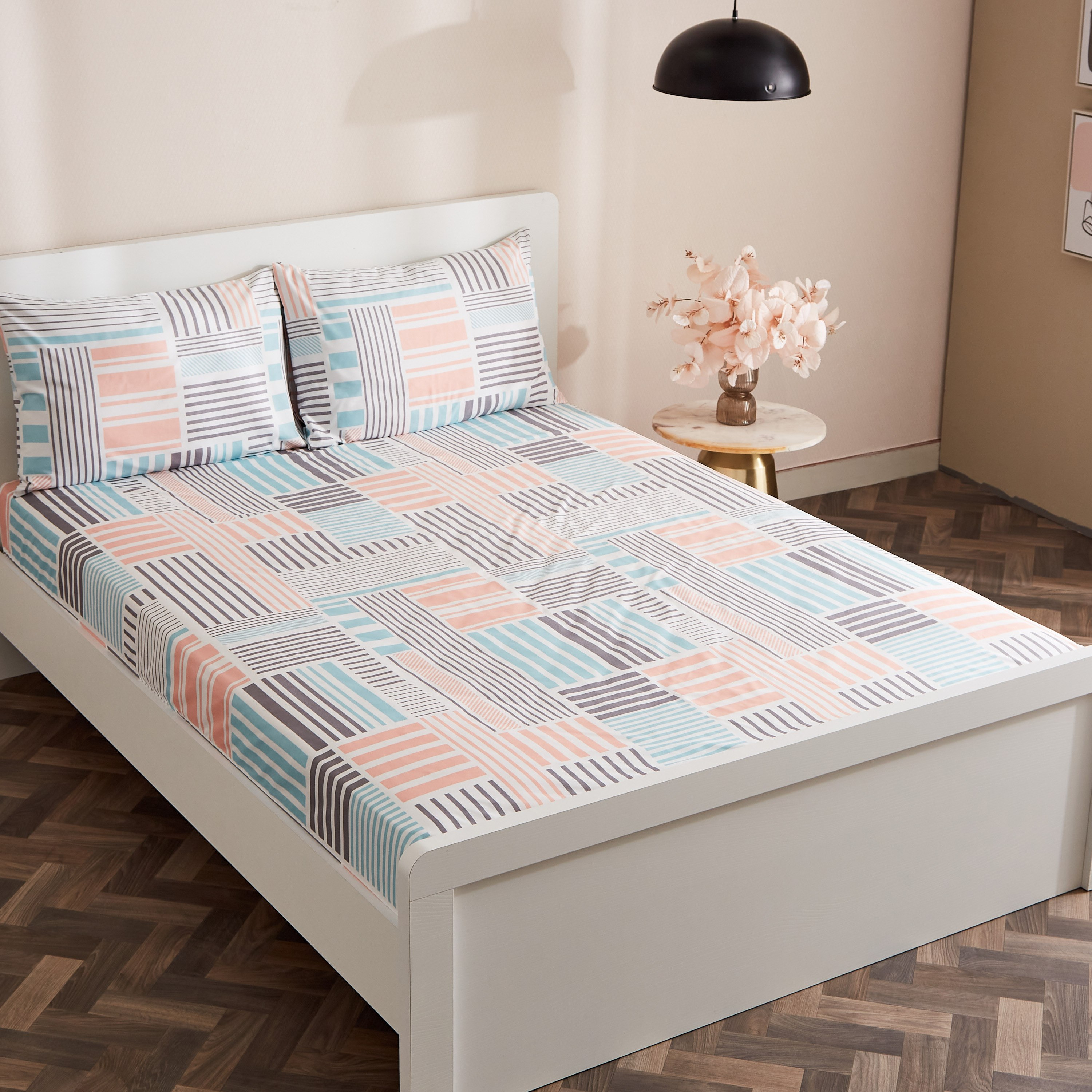 طقم شرشف مسطح كينج ألياف دقيقة بطبعات 3 قطع من أتلانتا جيو فركتلس - 240x250سم-hbxhomeware-hbxbedroom-image-3