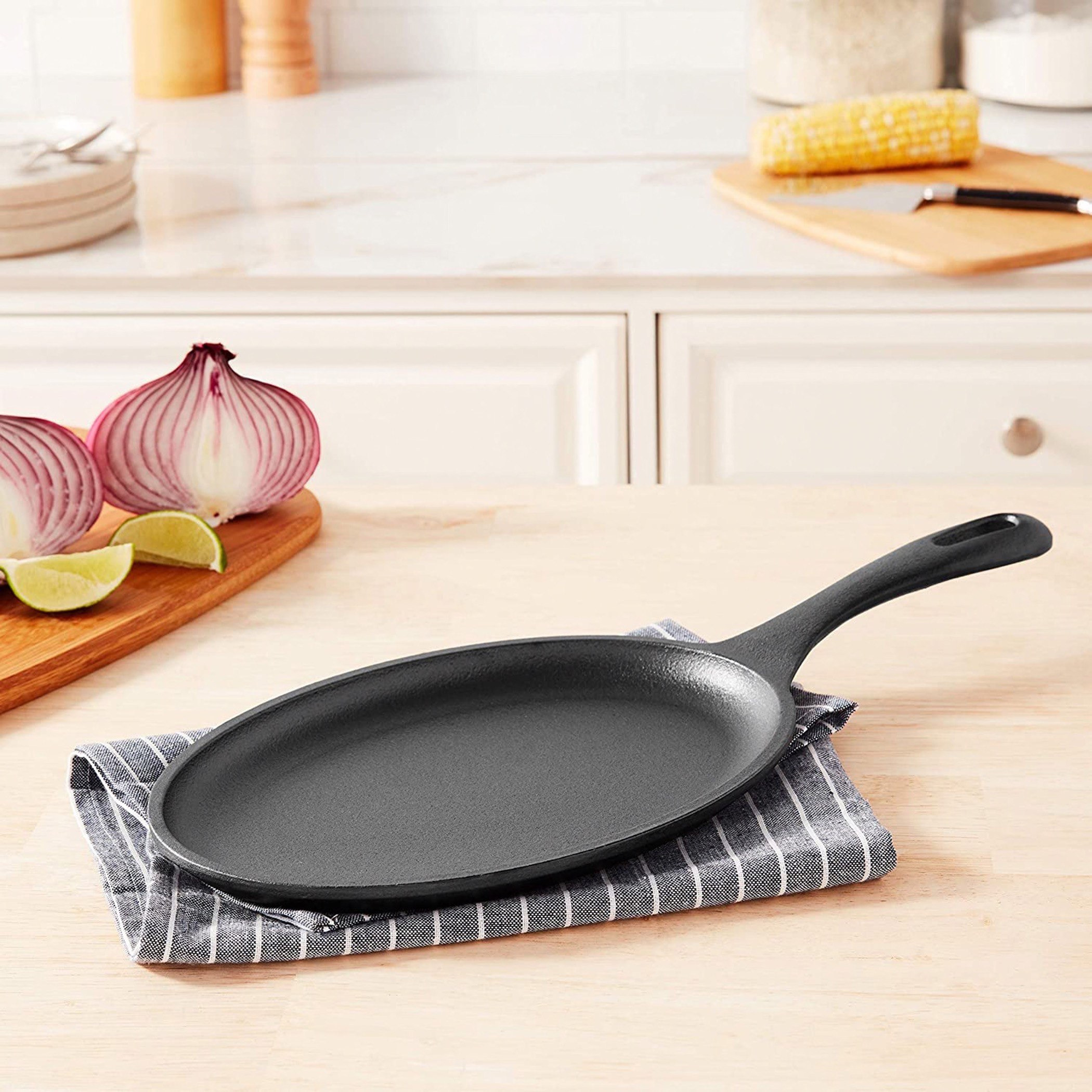 مقلاة تسخين بيضاوية من الحديد المصبوب من تريندي - 39x18x2 سم-hbxhomeware-hbxkitchen-image-1