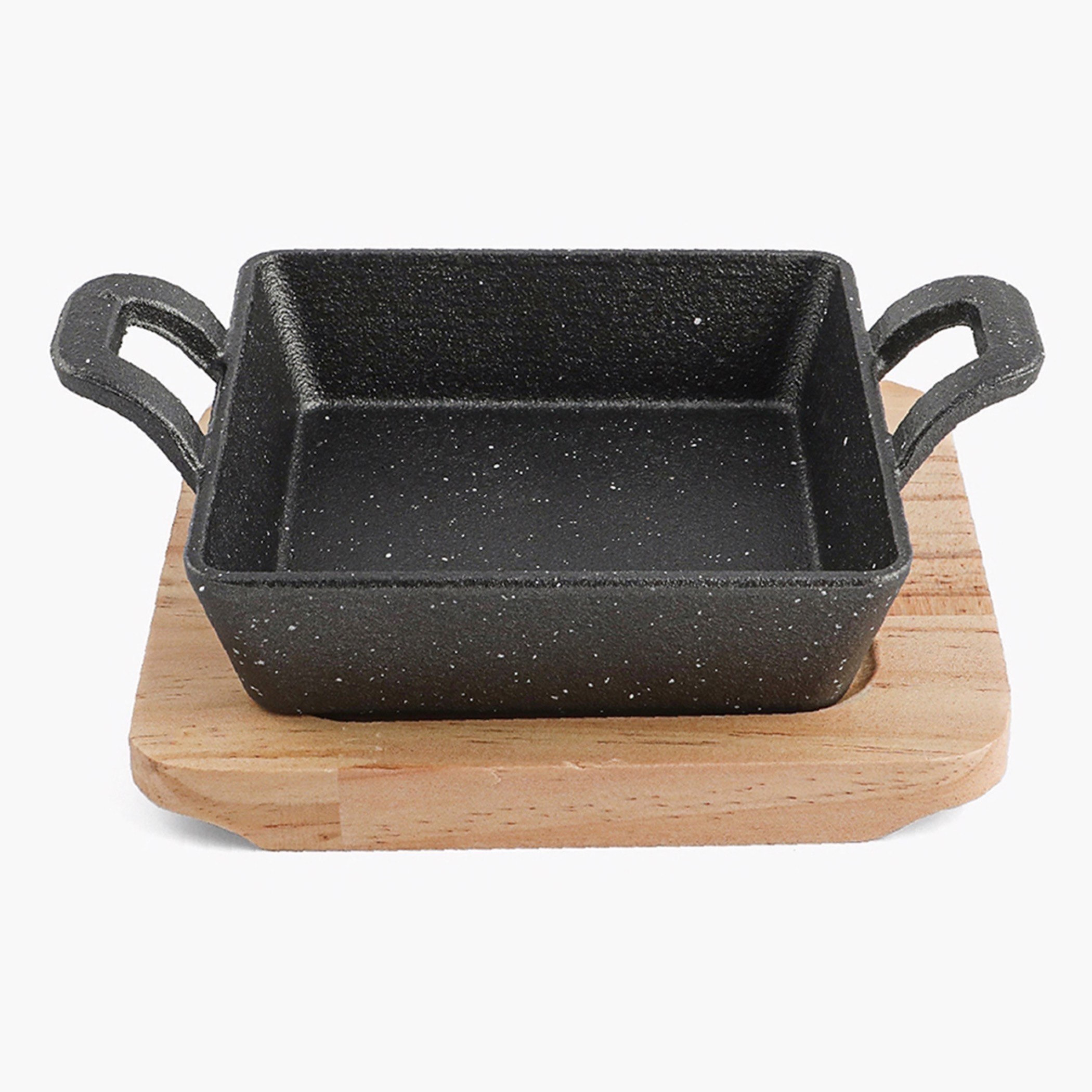 Trendy Cast Iron Square Sizzling Plate with Base - 18.5x13.5x5 cm-hbxhomeware-hbxkitchen-image-3