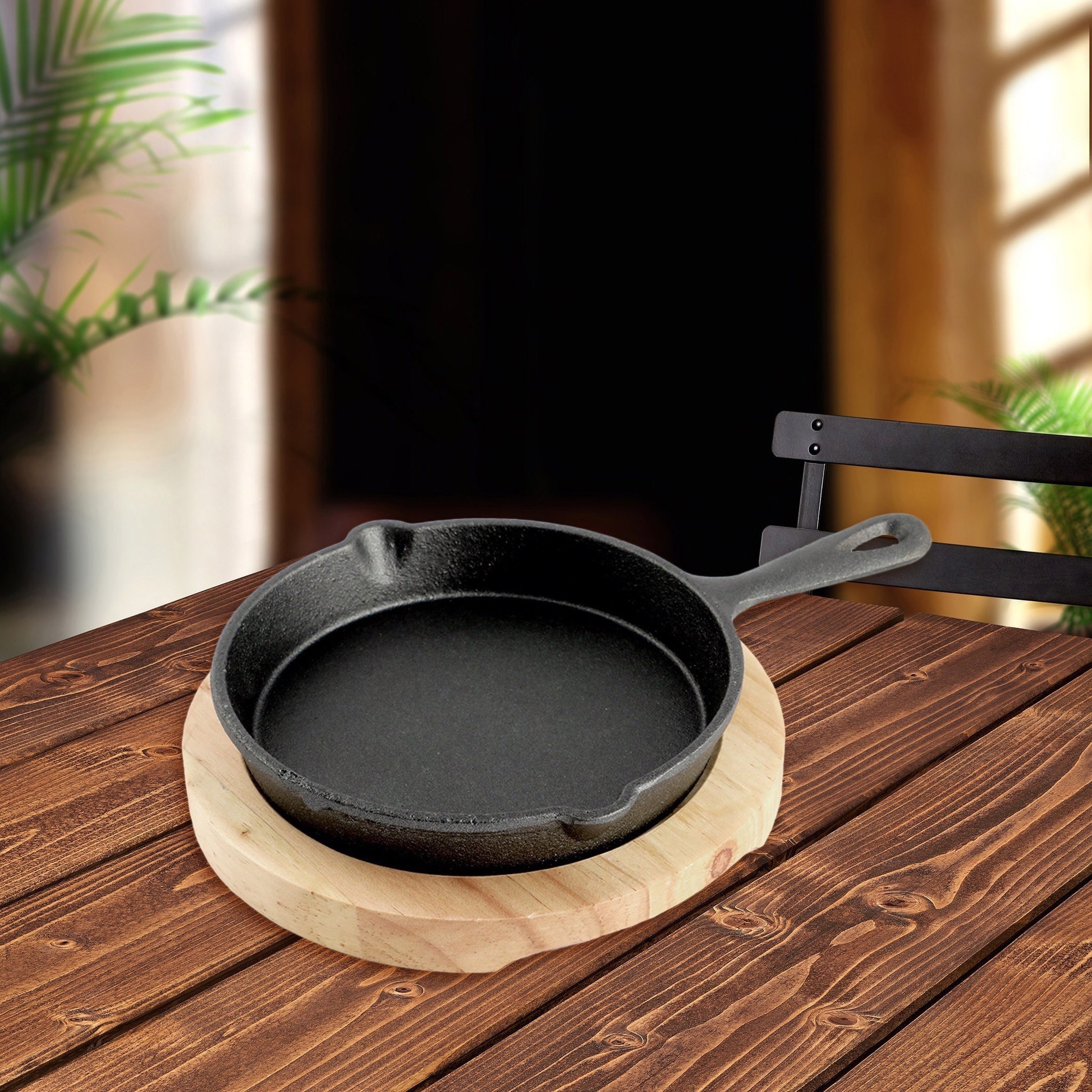 Trendy Cast Iron Round Sizzling Plate Pan with Base - 20x15x4 cm-hbxhomeware-hbxkitchen-image-1