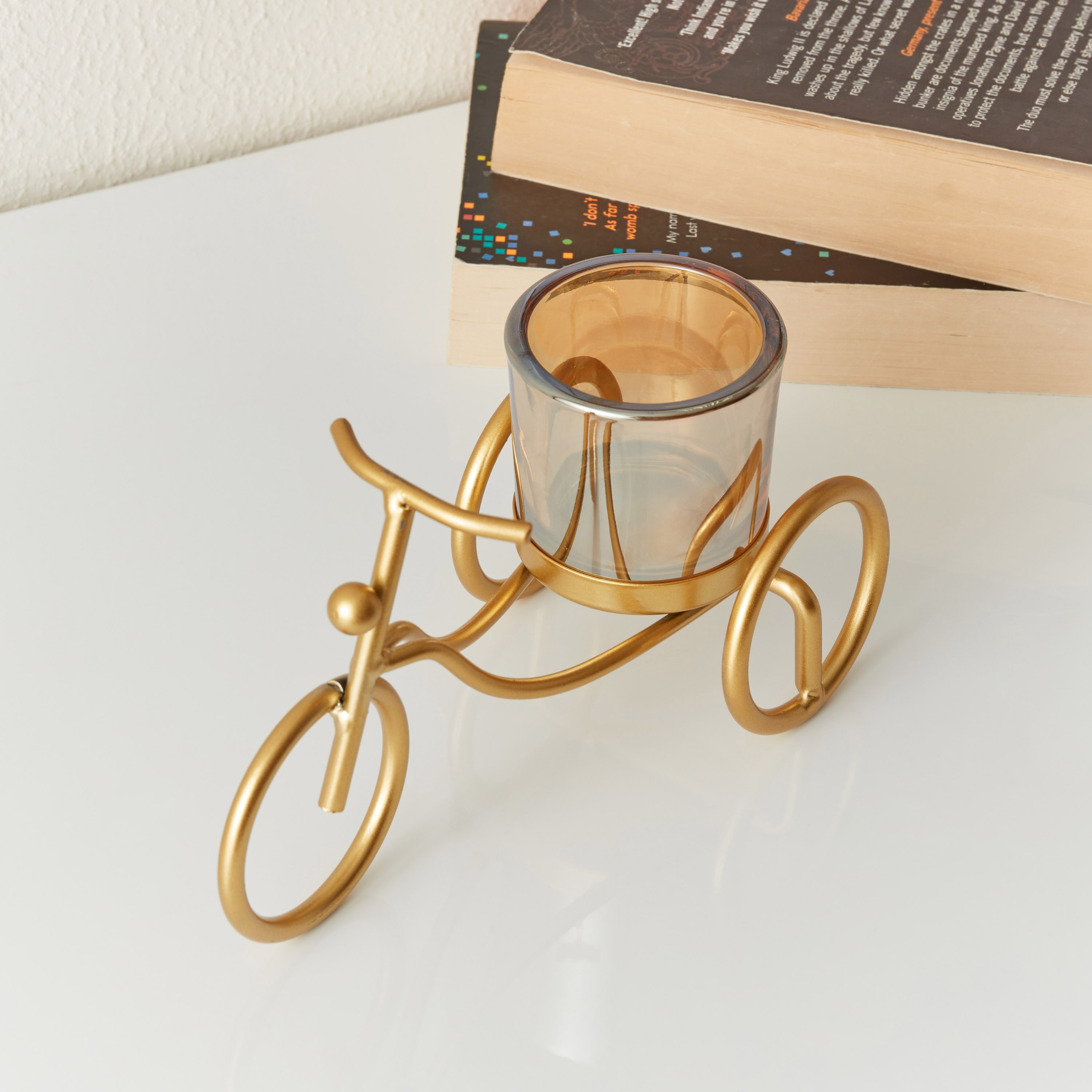 حامل شموع معدني بتصميم دراجة وزجاج من إيفا - 22x9x12 سم-hbxlivingroom-decorandaccessories-candleholders-image-3