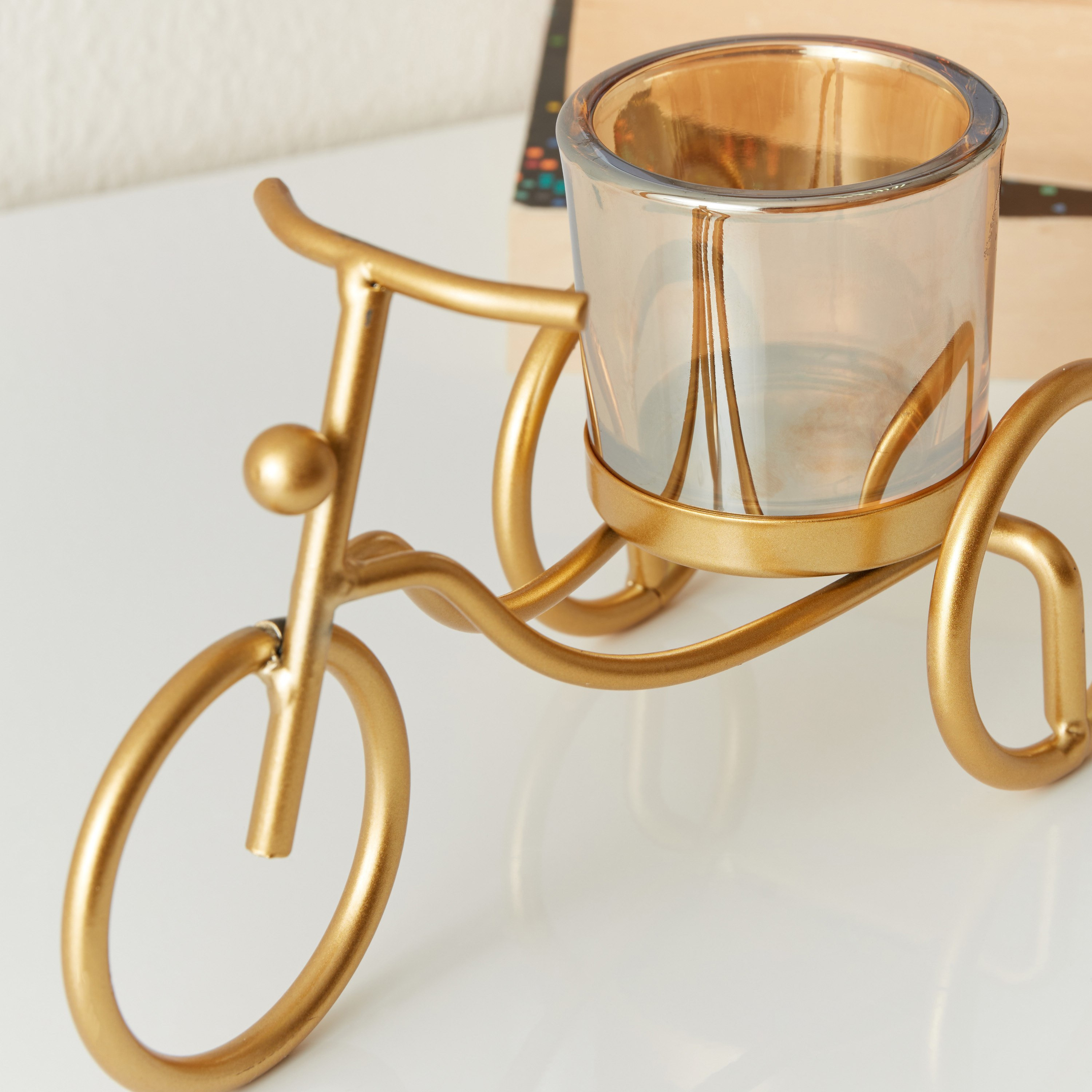 حامل شموع معدني بتصميم دراجة وزجاج من إيفا - 22x9x12 سم-hbxlivingroom-decorandaccessories-candleholders-image-4