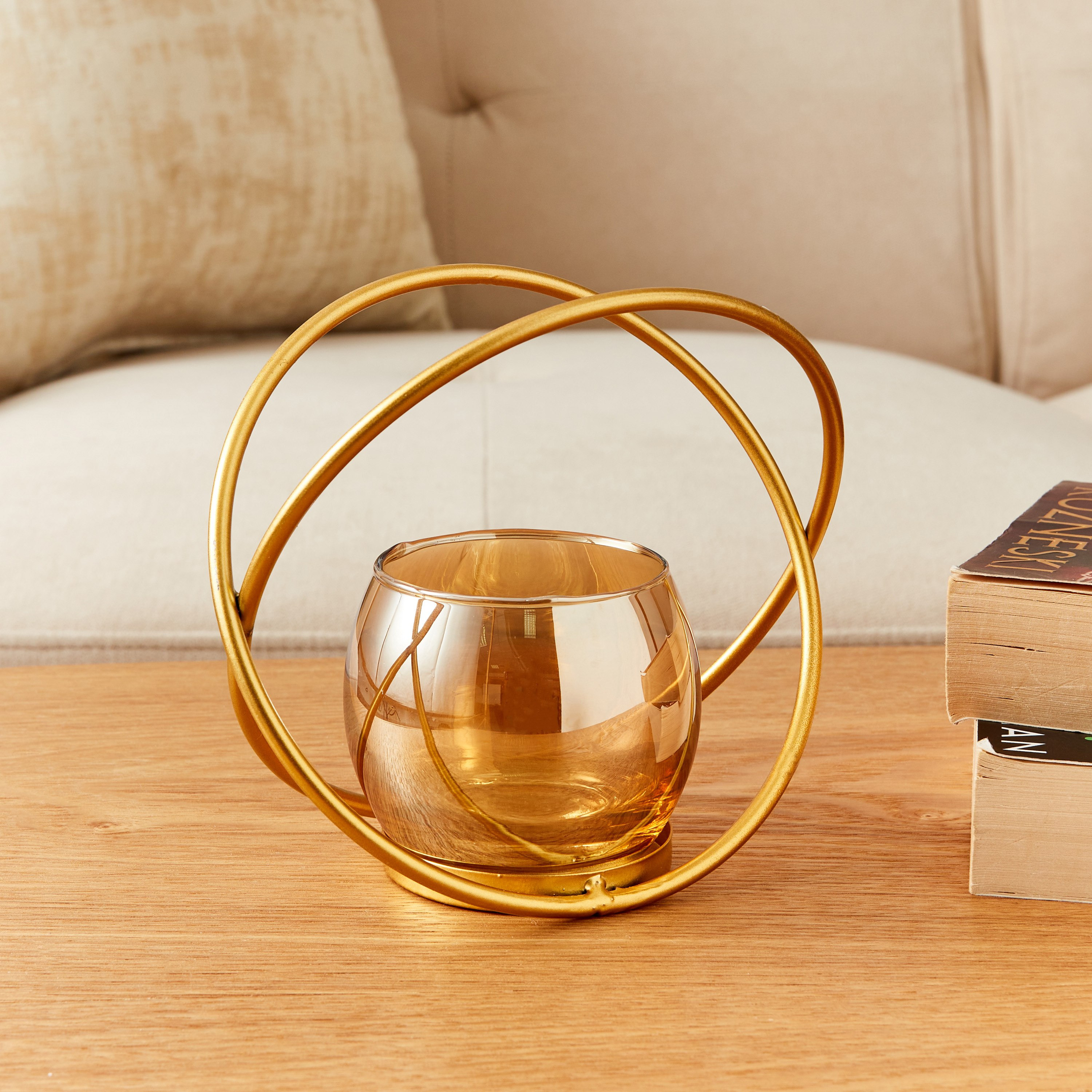 حامل شموع معدني دائري مع كوب من إيفا - 15x15x15 سم-hbxlivingroom-decorandaccessories-candleholders-image-1